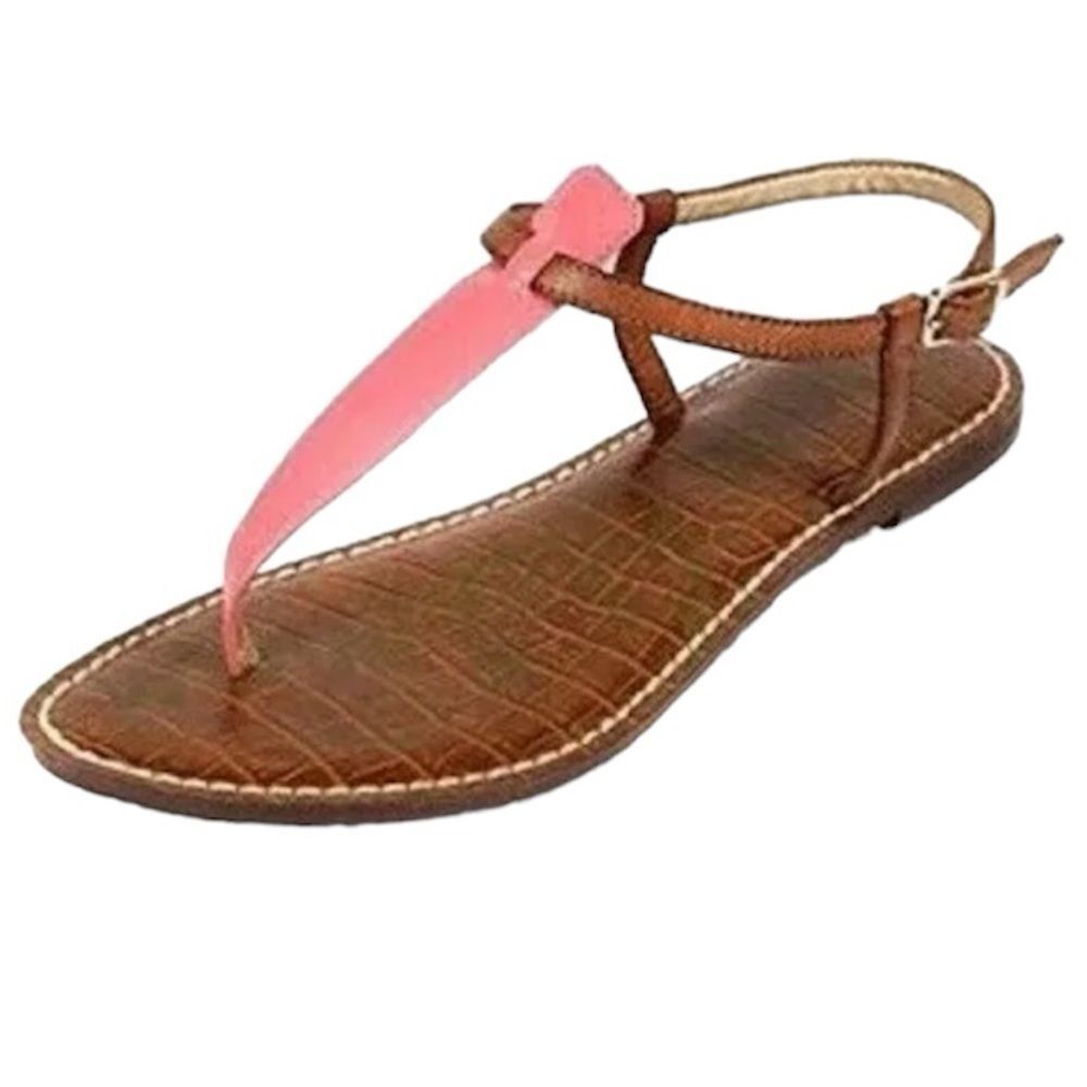 Sam Edelman Gigi Pink Leather T-Strap Thong Flat Sandals Womens Size 9 Coastal